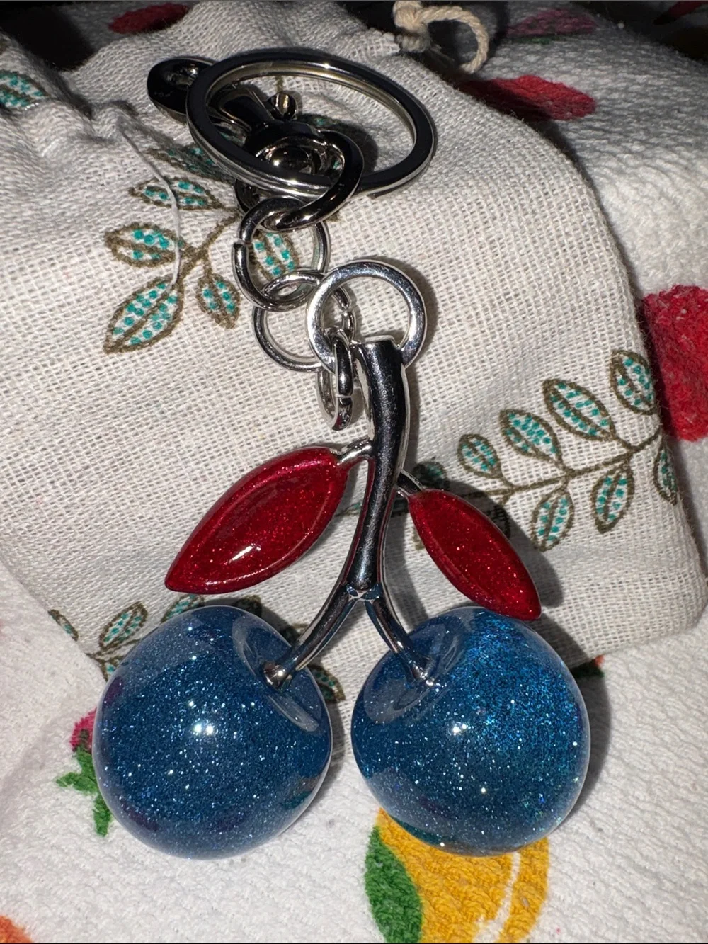 Cherry Charm/Keychain with Blue Cherries NWOT